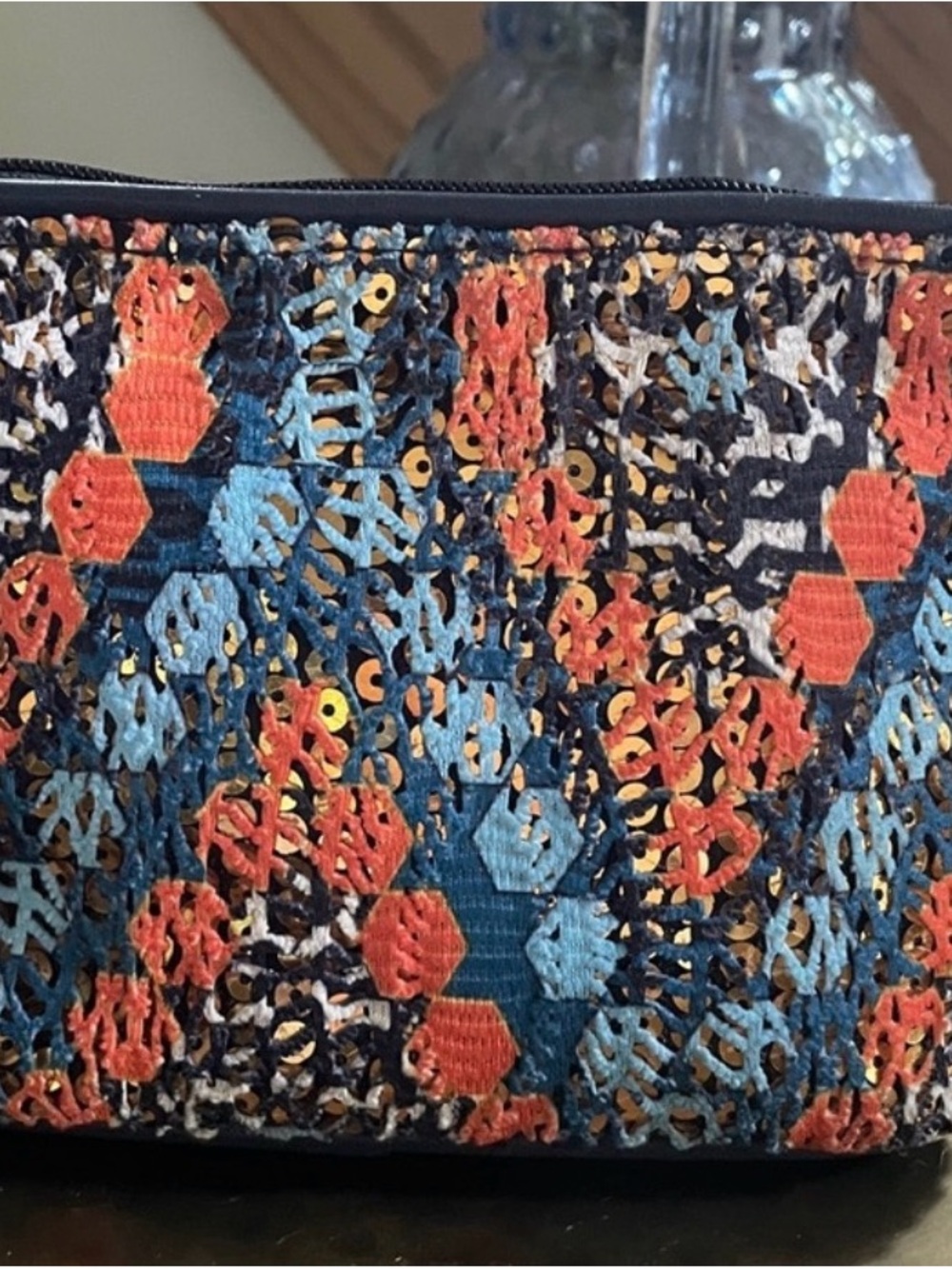 Vera Bradley Navy Teal Coral Embroidered Cosmetic Pouch - Picture 4 of 7